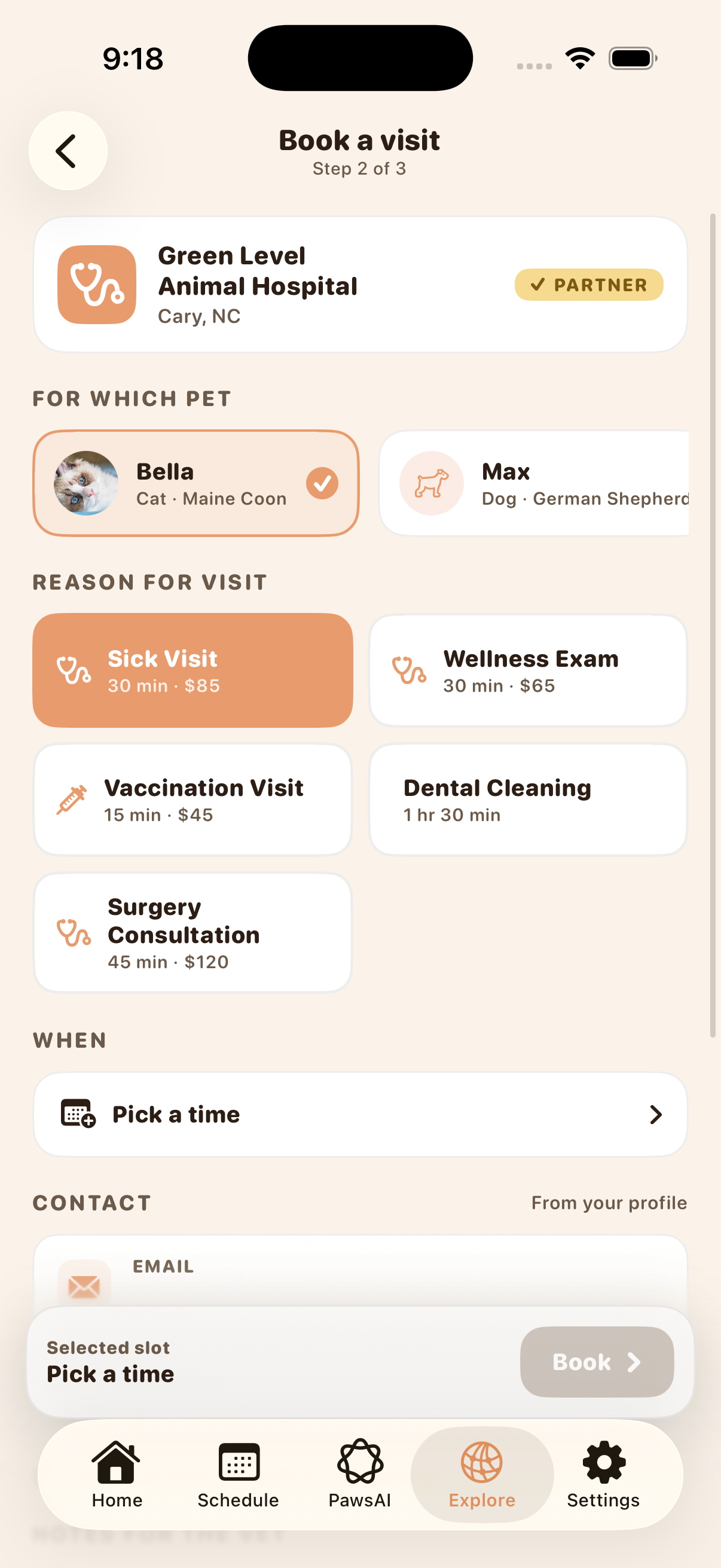 The owner books in the app
