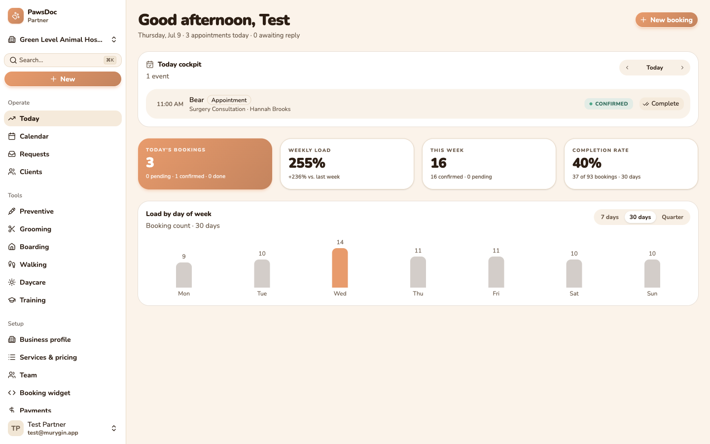 PawsDoc partner dashboard