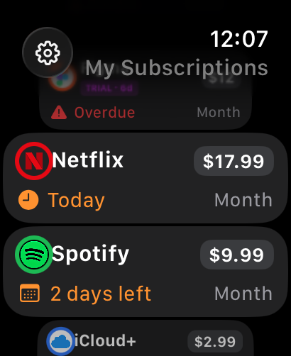 MySub Apple Watch screenshot 1